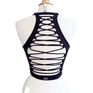 Alo Yoga Movement Womens Tank Camisole Sports Bra Lace-up Shirt Medium Black